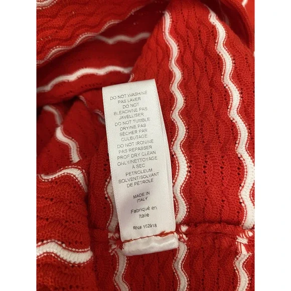 CAROLINA HERRERA Ruffled Striped Pointelle Knit Top Sweater Red White Round S